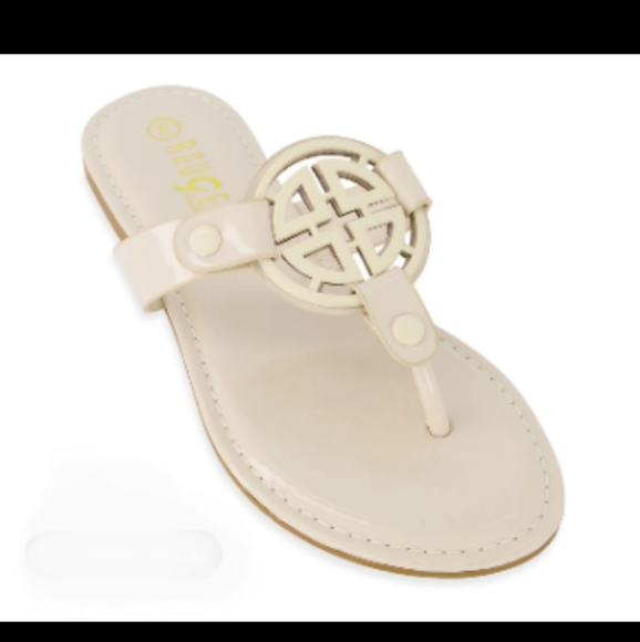 Geometric Pendant Thong Slide Sandals Beige NWT - Picture 3 of 5